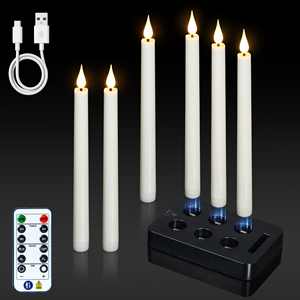 9 Zoll Wiederaufladbare <span class=keywords><strong>LED</strong></span>-Stabkerzen mit USB-Ladestation Flackernde 3D-Flamme Flammenlose Kerzen für Hochzeit Kirche Zuhause - Product Image 1