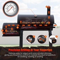 Barbecue à charbon de bois avec fumoir décalé, grande surface de cuisson 39.734L x 42.934H, pour extérieur, patio et camping