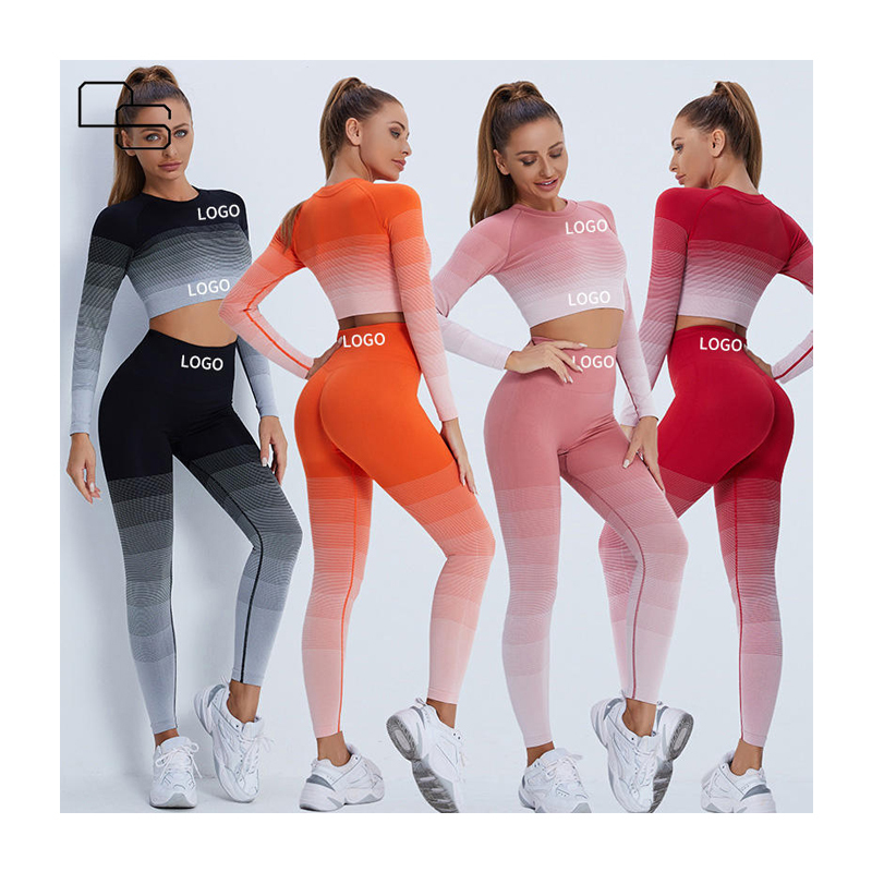 Winter Gradient Long-sleeved Women's Round Neck Outdoor Casual Loose Sports Sweater Fitness Yoga Top Yoga Clothes For Women