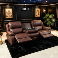 Sillones de Cine Modernos y Funcionales, Reclinables, de Cuero, con Reposapiés Extensibles, Mesa de Masaje Metálica, Portavasos, Luces USB