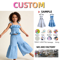 Ensemble de vêtements pour filles, deux pièces, ensemble de vêtements pour enfants, ensemble en crêpe Jenner pour filles, costume d'été, vêtements avec bretelles et pantalon évasé