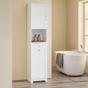 Meuble <span class=keywords><strong>de</strong></span> <span class=keywords><strong>salle</strong></span> <span class=keywords><strong>de</strong></span> <span class=keywords><strong>bain</strong></span> peu encombrant avec panier à linge 45L, <span class=keywords><strong>colonne</strong></span> étroite avec tiroir en MDF, étagère ouverte pour linge ou toilettes - Product Image 1