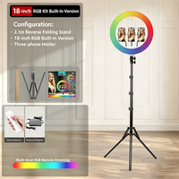 RL-18T Anneau lumineux LED RGB pliable de 46 cm avec trépied photographique de 2,1 m pour selfie et équipement d'éclairage photo
