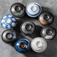 Mangkuk bulat 200 ml Retro Jepang dengan tutup, mangkuk telur kukus, sup terbaik, restoran, panci kecil keramik, dengan tutup