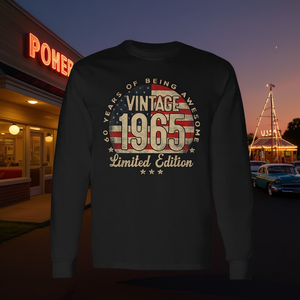 T-shirt vintage a maniche lunghe con bandiera degli Stati Uniti del 1965, edizione limitata 60 anni di fantastica esperienza - Product Image 3