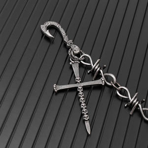 Correntes de Cintura Masculinas de Moda Hip Hop, em Liga de Zinco com Espinhos, 10mm 57cm, com Design de Cruz Gótica e Caveira, Novas Correntes de Metal para Carteira - Product Image 4