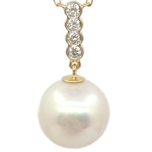 สร้อยคอทองคำสีเหลือง18K พร้อมจี้มุกประดับเพชรแบบคลาสสิกโซ่คล้องสำหรับทั้งชายและหญิง - Product Image 2