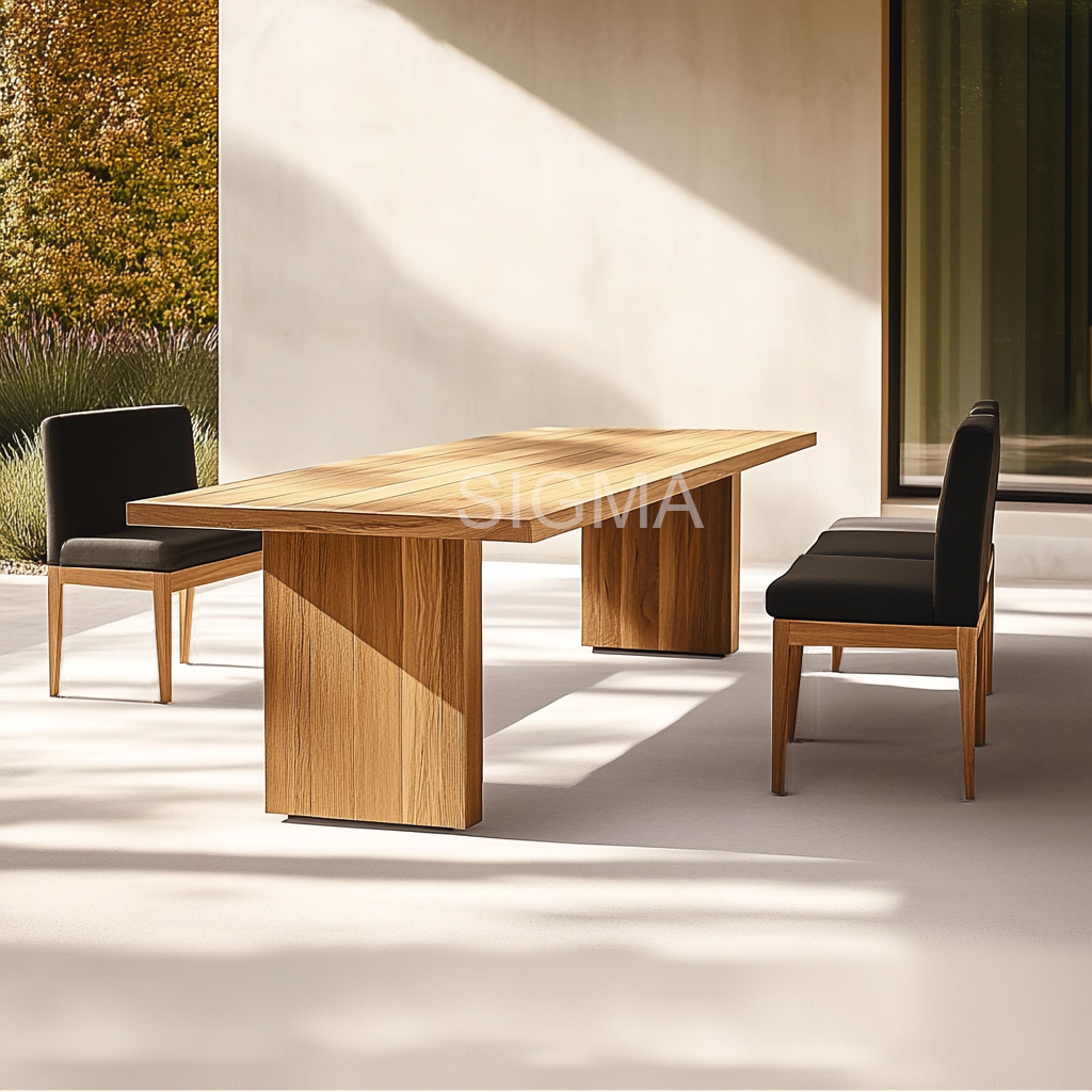 Sigma Luxury Modern 6-8-10 Seat Teak Wood Outdoor Dining Table Chair Set Durable Foldable Furniture for Hotels Parks Gyms Villas