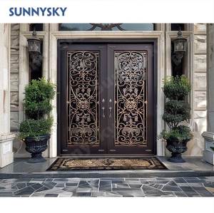 <span class=keywords><strong>Designs</strong></span> de Portas de Ferro Modernas e Luxuosas Personalizadas Sunnysky, Portas Francesas de Ferro, Porta Frontal Dupla de Ferro Forjado - Product Image 1