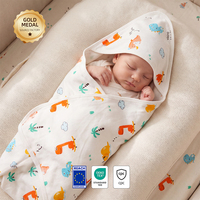 Envoltura para Bebé 100% Algodón con Certificación OEKO-TEX, Envoltura Tejida con Capucha 85x85cm, Estampado de Conejito, Ultra Suave y Cálida para Recién Nacidos