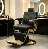 Fauteuil de Barbier Professionnel Haut de Gamme Vintage avec Cadre Doré, Inclinable et Réglable, Mobilier de Salon Hydraulique