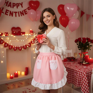 Delantales de cintura rosas de alta calidad para mujer con bolsillos, <span class=keywords><strong>delantal</strong></span> de cocina para camarera, <span class=keywords><strong>delantal</strong></span> de sirvienta, falda vintage, disfraz lindo con volantes blancos - Product Image 1