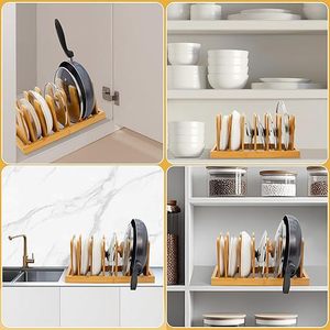 Wooden pot lid storage <b>rack</b>, multi-functional flat-bottomed pot and <b>plate</b> support <b>rack</b> for home kitchen countertops, - Product Image 4