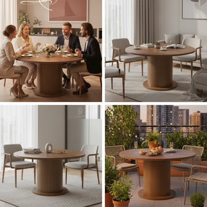 Table de salle à manger ronde de 59 pouces pour 6 personnes, meubles de salle à manger, table de restaurant, table de <span class=keywords><strong>cuisine</strong></span> avec base en bois pour <span class=keywords><strong>cuisine</strong></span>, salon - Product Image 5