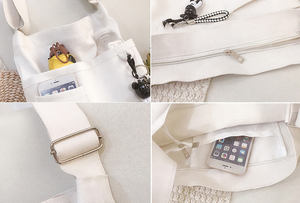 Sac fourre-tout en toile écologique portable et tendance avec fermeture éclair, bandoulière, poche et grande capacité pour le shopping – Vente en gros - Product Image 5