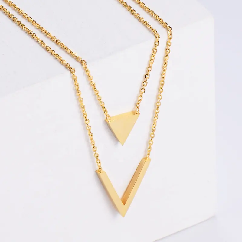 Aizhilin Joias Colar 2021 New Fashion Geometric Gold Plated Layered Stainless Steel Jewelry Multilayer Necklace Women