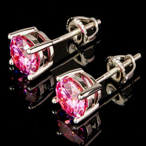 Boucles d'oreilles classiques roses en argent sterling 925, 0,5 ct, 1 ct, 5 mm, 6,5 mm, Moissanite VVS Iced Out, plaqué or véritable, style diamant - Product Image 1