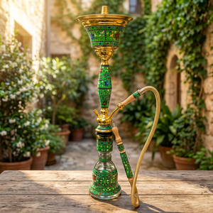Cachimba Ovalada de Latón Árabe de Lujo, Chapada en Oro con Decoración de Mosaico de Madreperla - Product Image 6