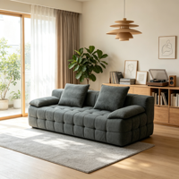 Canapé moderne trois places en tissu capitonné, style minimaliste italien, avec mousse haute densité, amovible et lavable, gris anthracite, pour salon
