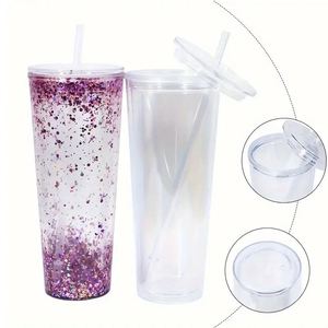 Gobelet en acrylique à double paroi pré-percé de 24 oz, vierge, à remplir soi-même, avec bouchon inférieur et couvercle plat transparent pour artisanat en résine et paillettes - Product Image 1
