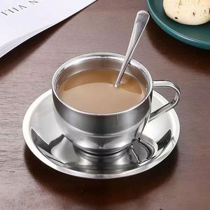 Stainless Steel Coffee <b>Cup</b> 200ml <b>Espresso</b> <b>Cup</b> Milk <b>Cup</b> with Saucer and Spoon Suitable for bar Cafe - Product Image 4