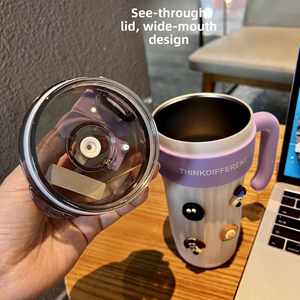 Wholesale 860ml Insulated Coffee <b>Mug</b> Vacuum Ice Cream Cup Straw <b>Large</b> Capacity Handle Cups Hot Cold Stainless Steel Tumbler - Product Image 4
