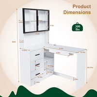 Bureau d'angle en L pour étudiant avec éclairage LED, vitrine en verre et bibliothèque à 3 tiroirs, MOQ 100