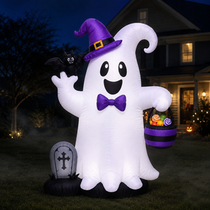 Fantôme gonflable <span class=keywords><strong>d</strong></span>'Halloween avec chapeau de sorcière, chauve-souris, pierre tombale et <span class=keywords><strong>seau</strong></span> à bonbons, gonflable pour l'extérieur, la cour, le jardin, la pelouse, les fêtes - Product Image 2