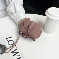 Dompet Koin Mini Gajah Lucu Dompet Gantungan Kunci Kulit PU Kantong Ritsleting Portabel untuk Earphone Kartu Kunci Aksesori Kecil