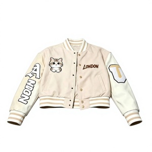 Veste universitaire personnalisée pour femme en mélange de laine, manches en similicuir blanc, broderie de lettres en chenille, style streetwear, veste Letterman - Product Image 2