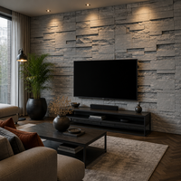 Panneau de revêtement mural en ardoise grise à face fendue en graphite, sablée, pour cuisine extérieure et salle de cinéma