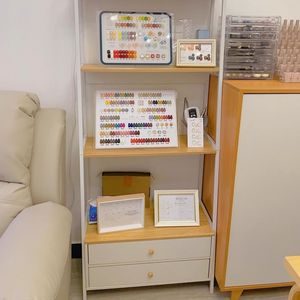 Étagère de rangement pour maquillage en forme d'échelle, présentoir cosmétique en bois avec tiroirs, organisateur de table de toilette rond pour salon - Product Image 4