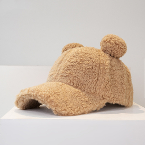 Blank Faux Fur <strong>Hat</strong> Fashion Fleece Plush Furry Lamb Wool Cute Baseball Cap with <strong>Bear</strong> Ears Winter Warm Caps for Women - Product Image 3