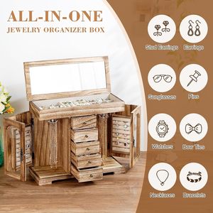 Caja Organizadora de Joyas de Madera Rústica Miratino con Espejo para Collares y Pulseras - Origen Zhejiang Modelo Wzn2026040918 - Product Image 4