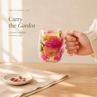 Mug à café en verre 9-12oz, forme ovale, double paroi, motif floral - Tasse isolante en borosilicate pour boissons chaudes et froides, maison et bureau