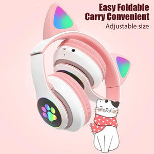 Casque sans fil Gradient RGB avec oreilles de chat mignonnes, écouteurs stéréo avec microphone pour musique et jeux, cadeaux pour filles et enfants - Product Image 5