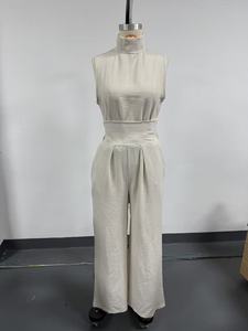 Women's Sleeveless Linen Cotton 2 Piece Set High Waist Wide Leg <b>Pants</b> and Puff Sleeve Top Casual <b>Summer</b> Outfit - Product Image 5