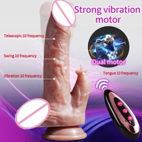 Dildo réaliste chauffant et télescopique sans fil pour femmes, avec fonctions de poussée et de léchage, pour une expérience de stimulation réaliste.