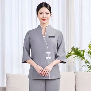 Nouvelle conception de tenues d'esthéticiennes à col <span class=keywords><strong>mandarin</strong></span>, manches trois quarts, uniforme de travail pour salon de beauté et centre de spa - Product Image 2