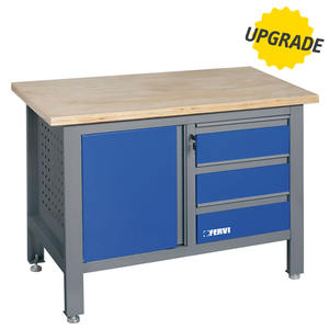 Kit d'assemblage d'établi Fervi 1000 x 640 x 865H mm, plateau en bois, structure métallique avec tiroirs et rangement pour usage en atelier - Product Image 1
