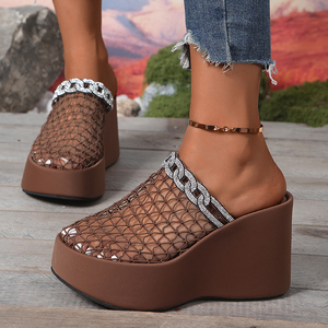 Nuove <span class=keywords><strong>Ciabatte</strong></span> Trendy con Zeppa e <span class=keywords><strong>Tacco</strong></span> <span class=keywords><strong>Alto</strong></span> per Donna, Design con Punta Aperta e Tomaia in Rete, Disponibili in Taglie Grandi - Product Image 2