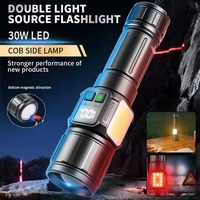Lampe torche LED rechargeable 30W avec fonction zoom, résistante aux chocs, étanche et portable