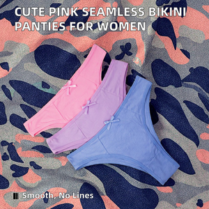 Culottes T-back sans couture taille mi-haute unies avec nœud mignon pour femme, idéales au quotidien - Product Image 2