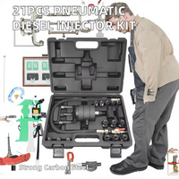 Raygen 21-teiliges Pneumatisches Injektor-Abzieher-Set Adapter aus Kohlenstoffstahl 5-8 Bar Luftvibrations-Dieselkraftstoff-Entfernungswerkzeug-Kit Auto-Werkzeuge