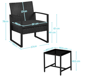 Set di Mobili da Balcone in Polyrattan Resistente alle Intemperie con 2 Sedie con Cuscini <span class=keywords><strong>e</strong></span> Tavolo per Balcone, Terrazza - Product Image 1