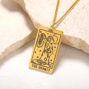 Cũ Tarot Của Phụ Nữ Vàng Thép Không Gỉ Chuỗi Mặt Trăng Dây Chuyền Cái Chết Dấu Hiệu Quà Tặng Vuông Thiết Kế Ý Thức Đồ Trang Sức - Product Image 4