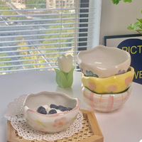 INS peint à la main 5 pouces bol à Dessert de riz en céramique Design moderne personnalisé bord irrégulier sous glaçure couleur vaisselle domestique