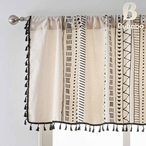 Rideaux courts en <span class=keywords><strong>toile</strong></span> imprimée à franges de style américain Bubaba en gros - Semi-occultants translucides <span class=keywords><strong>pour</strong></span> baies vitrées - Product Image 1