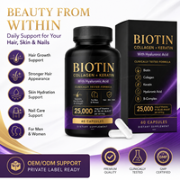 Capsules de biotine, collagène, kératine, acide hyaluronique et complexe B pour la santé des cheveux, de la peau et des ongles, pour hommes et femmes, 25000 mcg, 60 unités, OEM, marque privée