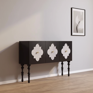 Buffet moderne de grande capacité pour salon, design en forme de coquille, meuble de rangement latéral en bois massif pour la maison - Product Image 5